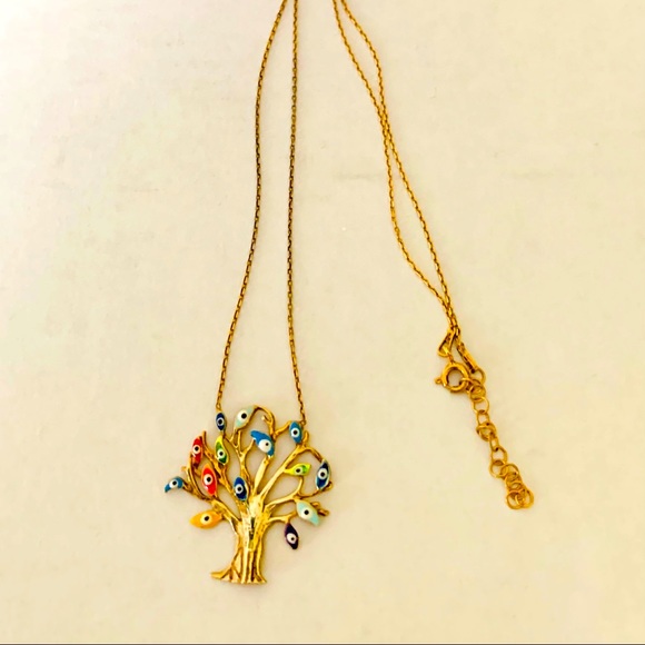 Gold Plated Tree Of Life Pendant Necklace Magnolia gold tone fine string chain - Picture 4 of 10